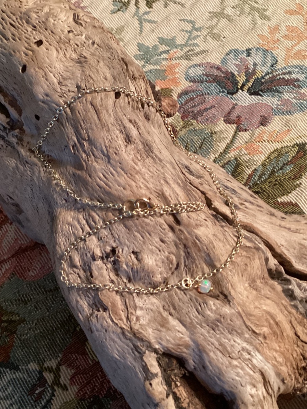 Single Ethiopian Welo Opal Pendant Necklace 15” Gold Chain